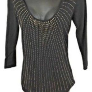 BOSTON PROPER Plunge Neck 3/4 Sleeve Bugle Bead Black Pull-Over Sweater NWT XS